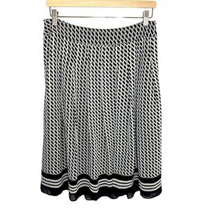 Talbots A-Line Skirt Side Zip Lined in Blue/White Diamond Print Striped Hem Sz 8